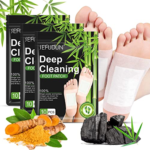Foot Pads (30 PCS), Deep Cleansing Foot Patch, Natural Bamboo Vinegar Ginger Powder Foot Pad for Foot Care, Adhesive Sheets for Relaxation, Pain Relief and Remove Dampness