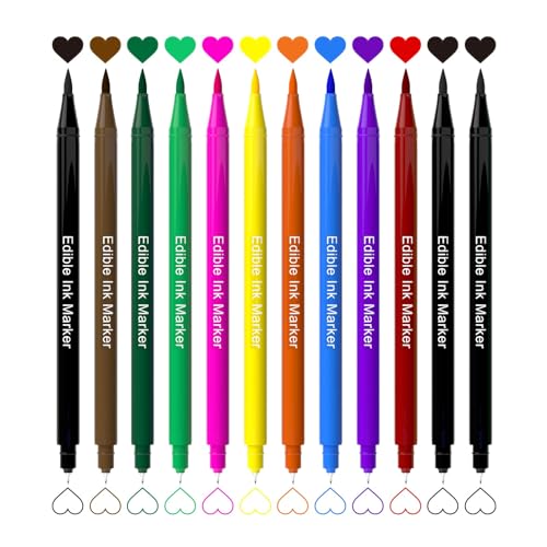 Jewem Edible Markers for Cookie Decorating,12Pcs Ultra Fine Tip(0.5mm) Food Coloring Pens, Upgrade Double Side Food Grade Pens for Decorating Fondant Cakes,Easter Eggs,Frosting,Macaron(10 Colors)