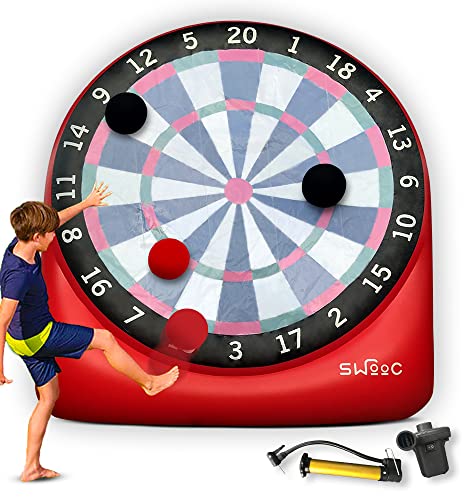 SWOOC Games - Giant Kick Darts (Over 6ft Tall) with 15+ Games Included - Jumbo Soccer Darts with Air Pump - Big Inflatable Games - Carnival Games - Giant Outdoor Games & Activities - Giant Yard Games