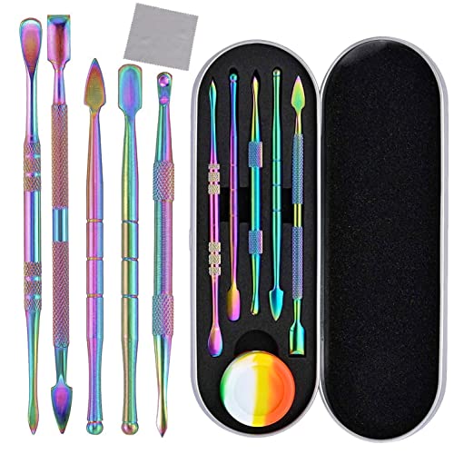 Carving Tools for Wax Wood: 7 Pcs Rainbow Stainless Steel Double-Sized Sculpting Clay Tools Kits with Silicone Container for Kids Wood, Wax, Jewelry, Clay, Pottery (A)