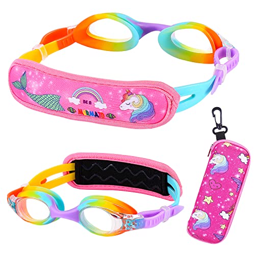 RUIGAO Toddler Goggles 2/3/4/5 Year old,Toddler Goggles No Hair Pull, Goggles for Kids 3-6, Unicorn Rainbow Mermaid Goggles for Girl