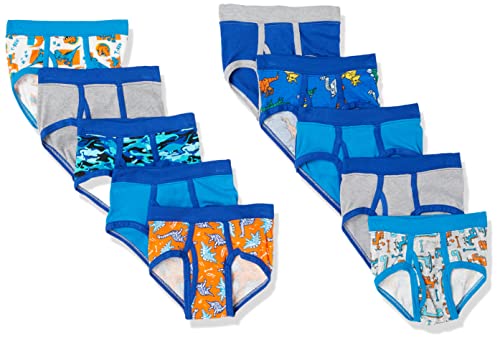 Hanes Toddler Boys' Briefs Pack, Dinosaur Printed Cotton Underwear, Assorted, 4T,10-Pack