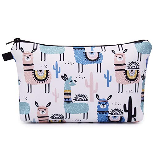 WANDF Cosmetic Bag for Women Makeup bag Organizer Small Mini Makeup Pouch for Purse Water Resistant Girls Gift (Alpacas)