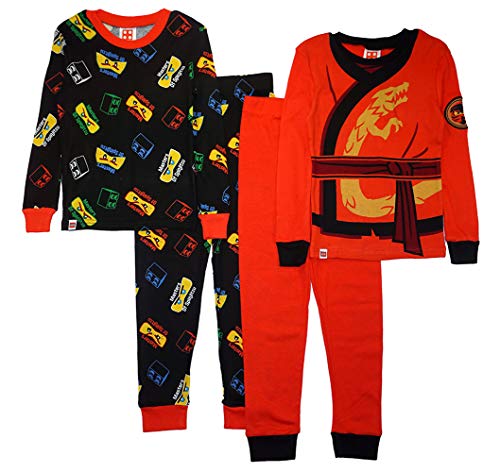 LEGO SGI Apparel Boys Ninjago 4-Pc Pajama, 2 Sets Sleeve (8, Red/Black)