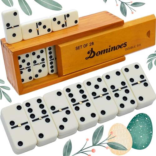 Queensell Dominos Set for Adults – Dominoes - Classic Board Games, Double 6 Dominoes Family Games for Kids and Adults - Double Six Standard Dominos Set 28 Tiles with Wood Case, Juegos de Mesa