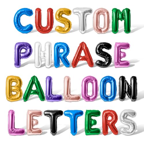 Letter Balloons - Custom Phrase 16' Inch Alphabet Letters & Numbers Foil Mylar Balloon - Create Your Own Balloon Banner - 10 Colors to Choose From