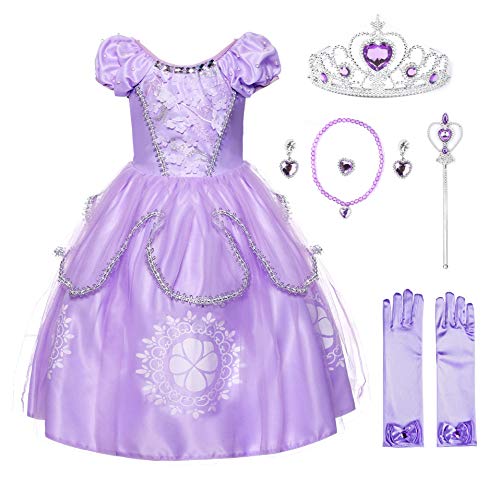 JerrisApparel Girls Princess Costume Floor Length Christmas Party Dress up (4T, Lilac with Accessories)