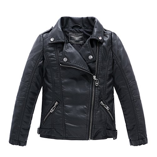 LJYH Children Collar Motorcycle Faux Leather Coats Kids Bomber PU Soft Leather Jackets Black 7-8yrs