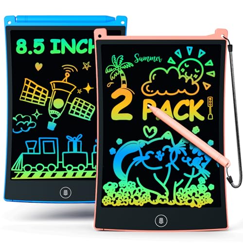 bravokids 2 Pack LCD Writing Tablet with Stylus, 8.5 inch Colorful Doodle Board Drawing Pad for Kids, Travel Games Activity Learning Toys, Birthday Gift for Age 3 4 5 6 7 8 Year Old Boys Girls