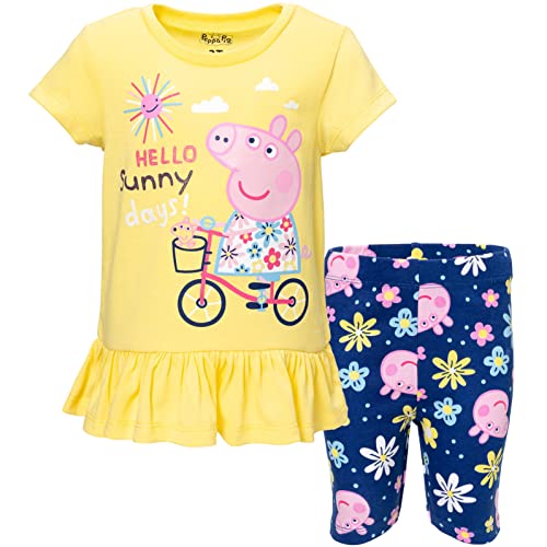 Peppa Pig Toddler Girls Peplum Graphic T-Shirt & Shorts Yellow/Blue 4T
