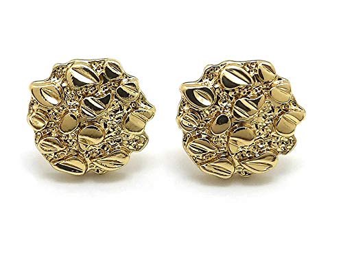 Unisex Rough Textured Cookie Nugget Stud Pierced Earring in Gold Tone (Gold - 0.5')