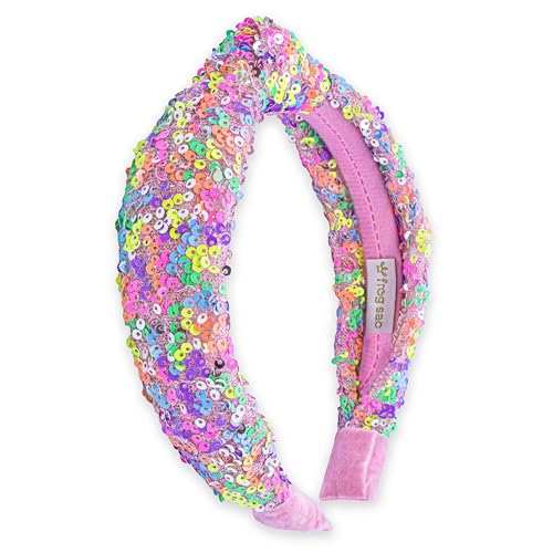 FROG SAC Sequin Knot Headband for Girls, Rainbow Knotted Hair Bands Accessories for Kids, Sparkly Iridescent Little Girl Headbands, Cute Sequined Hairbands for Tweens Back to School