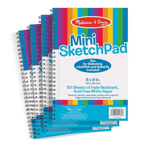 Melissa & Doug Mini-Sketch Spiral-Bound Pad (6 x 9 inches) - 4-Pack - Sketch Book For Kids, Drawing Paper, Drawing And Coloring Pads, Art Supplies