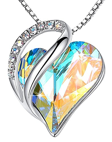 Leafael Mother’s Day Gifts for Wife, Necklaces for Women, Infinity Love Heart Pendant with Opal White Birthstone Crystal for April, Silver Plated 18 + 2 inch Chain, Birthday Jewelry for Mom & Her