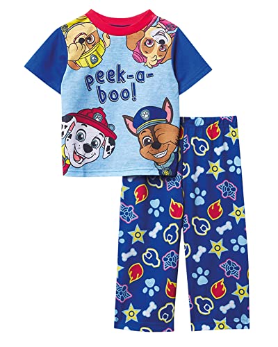Nickelodeon Boy's Little Paw Patrol | Baby Shark 2-Piece Loose-Fit Pajamas Set, Peekaboo 2, 4T