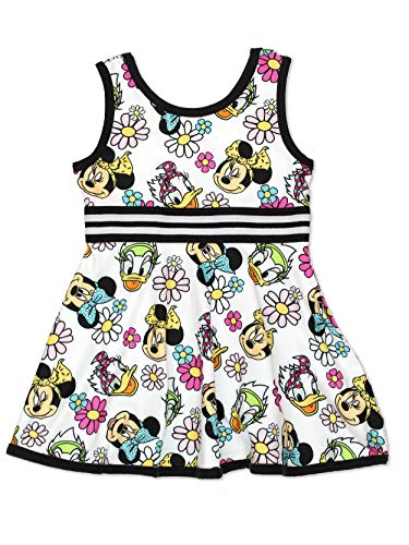 Disney Minnie Mouse and Daisy Duck Girls’ Sleeveless Dress for Infant and Toddler – White/Black 4T