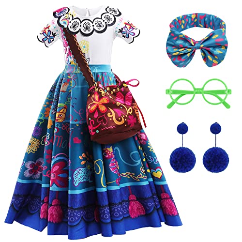HBTKXIAWEI Magic Family Dress Costume Toddler Girls Cosplay Princess Outfits Kids Halloween Stage Show Party Dress Up (3-4 Years, Blue)