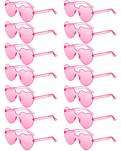 14 Pairs Heart Shaped Rimless Sunglasses Frameless Heart Sunglasses Transparent Candy Color Glasses Tinted Eyewear(Pink)
