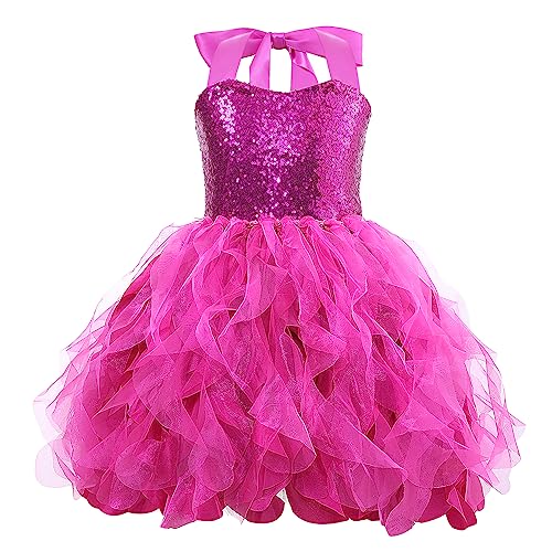 Hot Pink Tutu Dress for Toddler Girls Sparkly Hot Pink Sequin Tulle Princess Party Dresses for Little Girls Birthday Party Sneaker Ball Costume Outfit 5-6T