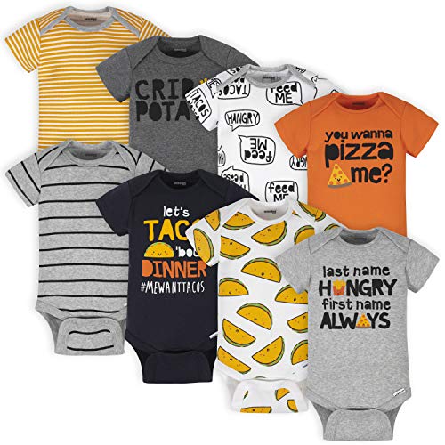 Onesies Brand Baby Boys' 8-Pack Short Sleeve Mix & Match Bodysuits, Grey Hungry, 0-3 Months