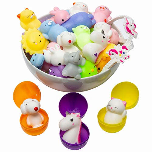 Mochi Squishy Toys Animal Squishies - 3 Surprise Eggs Mini Kawaii Cat 16pcs Stress Relief Unicorn Party Favors for Kids Claw Machine Toys Refill Mini Claw Machine Prizes Easter Basket Stuffers Fillers