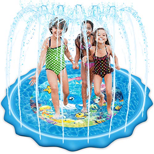 Mademax Upgraded 67' Splash Pad, Sprinkler & Splash Play Mat, Inflatable Summer Outdoor Sprinkler Pad Water Toys Fun for Children, Infants, Toddlers, Boys, Girls and Kids