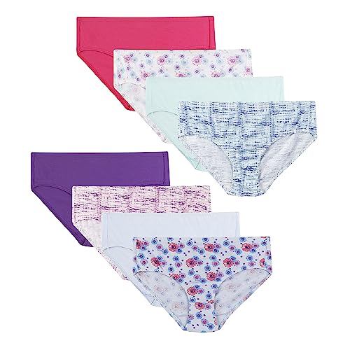 Hanes Little Ultimate Girls' Underwear, Pure Comfort Organic 100% Cotton Panties, Hipsters, 8-Pack, Brief-Pink Blue Solids & Patterns, 6
