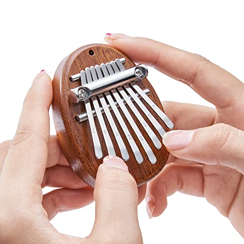 Lronbird Mini Kalimba 8 Key Exquisite Finger Thumb Piano Gifts for Kids Beginners Music Lovers Players, Cute Miniature Things Instrument Pendant Keychain Accessories for Christmas Tree Ornament (Oval)