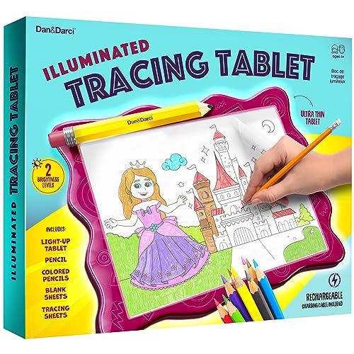 Dan&Darci Light Up Tracing Pad for Kids - Arts & Crafts Art Drawing Tracer Board for Girls & Boys Ages 5-12 - Birthday Toys Easter Gift Ideas for Girl or Boy 5+ Year Old Gift Toy - 6 7 8 9 10