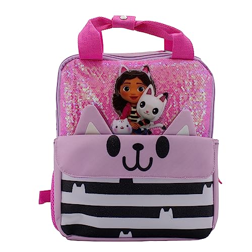 AI ACCESSORY INNOVATIONS Gabby’s Doll House 12” Mini Backpack for girls, Flip Sequin School Bag for Preschool, Pandy Paws Flap Pocket w/3D Ears