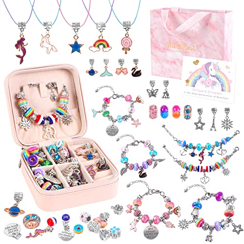 ELLENER Charm Bracelet Making Kit for Girls, Girl Gift for Ages 5 6 7 8 9 10, Jewelry Making Supplies Beads, 68 Pcs Friendship Bracelet Kit,Crafts Gift Set for Girls Ideas