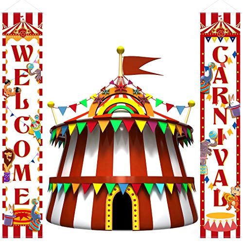 Carnival Decoration Porch Sign Carnival Circus Birthday Party Welcome Banner Decoration Set Circus Carnival Banner Carnival Party Supply Decor Home Decorations (Red and White)