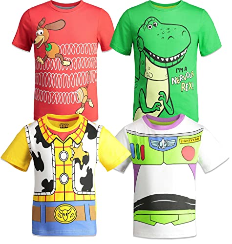 Disney Pixar Toy Story Buzz Lightyear Woody Rex Slinky Dog Toddler Boys 4 Pack T-Shirts Multi 4T