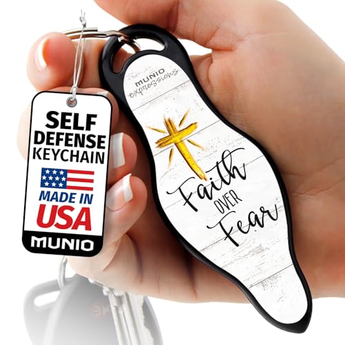 MUNIO Original Self Defense Keychain Kit - Self Protection Personal Safety Essentials, Portable Defense Kubotan, Legal for Airplane Carry - TSA Approved - Made in USA (Faith Over Fear)