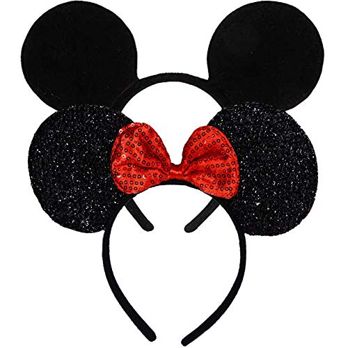 FANYITY Mouse Ears, 2 Pcs Mice Ear Costume Headbands Hair Band for Christmas Party (Red&Black)