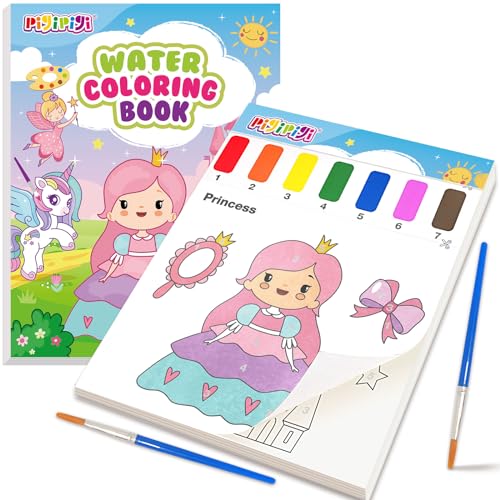 pigipigi Paint with Water Coloring Books: Princess Mess Free Watercolor Painting Kit - Arts and Crafts for Kids Ages 4 5 6 7 8 Years Old - Travel Activities Birthday Christmas Toy Gift