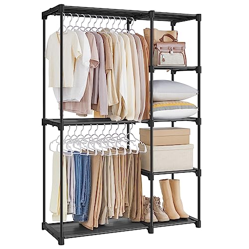 SONGMICS Portable Closet, Freestanding Closet Organizer, Clothes Rack with Shelves, Hanging Rods, Storage Organizer, for Cloakroom, Bedroom, 44.1 x 16.9 x 65 Inches, Black URYG24BK