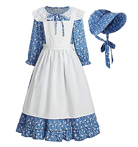 ReliBeauty Pioneer Girl Dress Colonial Prairie Costume Blue 150
