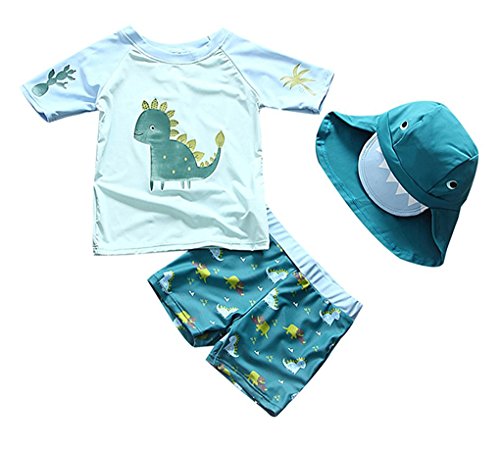 Baby Toddler Boys Two Pieces Swimsuit Set Swimwear Dinosaur Bathing Suit Rash Guards with Hat UPF 50+ (Navy, 9-18 Months(Height:29'-33'/73-85cm))