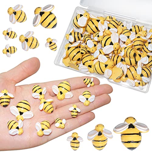 HADDIY Tiny Craft Bees,50 Pcs Small Plastic Resin Bumble Bee Decor for Embellishments and Bee Themed Birthday Party Table Decoration