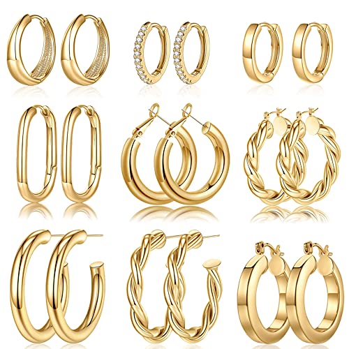 Yesteel Gold Hoop Earrings - 14k Gold Plated Small Hoop Earrings for Women Trendy Hypoallergenic Womens Hoop Huggie Earrings, Gold Jewelry for Women