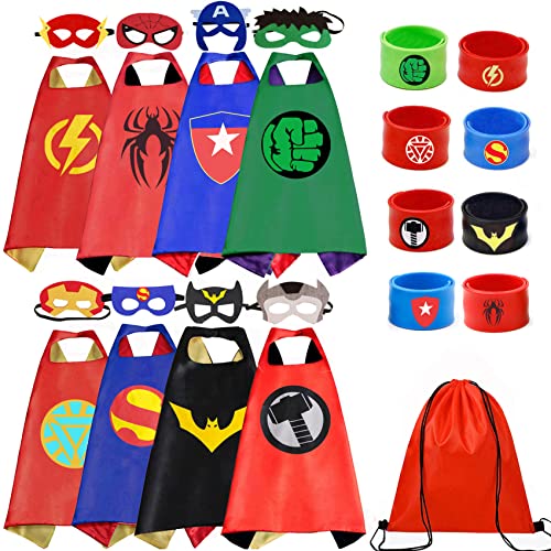 KARAZZO Superhero Capes Set and Wristbands Kids Costumes Halloween Christmas Cosplay Dress Up Gift for Boys (8-PACK CAPES SET)