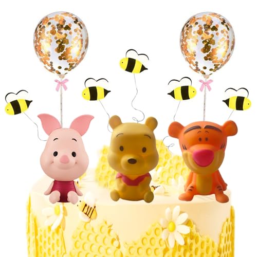 MEMOVAN Winnie The Pooh Cake Topper, Pooh Bear Cake Topper Cupcake Topper, Winnie Characters Toys Mini Figurines Collection Playset, Pooh Cake Decoration for Kids Birthday Baby Shower Party Supplies