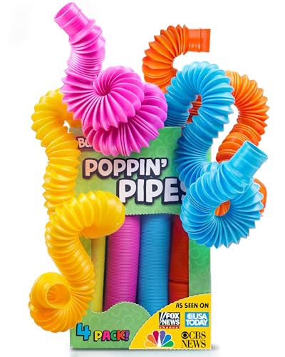 BUNMO Pop Tubes Large 4 Pack | Sensory Toys | Hours of Fun for Kids | Imaginative Play & Stimulating Creative Learning | Toddler Sensory Toys | Tons of Ways to Play | Connect, Stretch, Twist & Pop