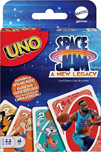 Mattel Games UNO Space Jam: A New Legacy Themed Card Game Featuring 112 Cards with Movie Graphics, Kid, Movie & Sports Fan Gift Ages 7 Years & Older.
