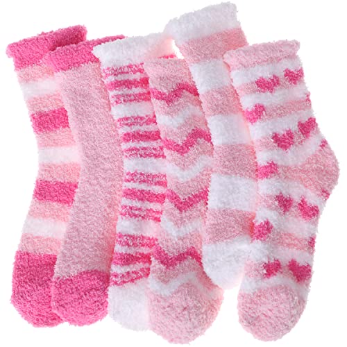 Anlisim Fuzzy Socks for Women Cozy Fluffy Winter Cabin Girls Slipper Warm Fleece Soft Thick Comfy Valentines Day Gift for Her Galentines Day Gifts Stocking Stuffer Christmas Home Socks(Pink(6 Pairs))