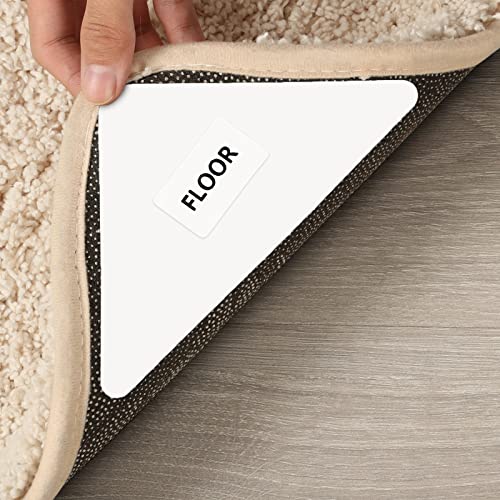 Gripper for Rug, 8 Pack Non Slip Rug Pads Grippers for Hardwood Floors, Anti Slip Rug Corner Grippers for Area Rugs, Rug Carpet Tapes to Prevent Sliding for Tile, Reusable Rug Corner Grippers