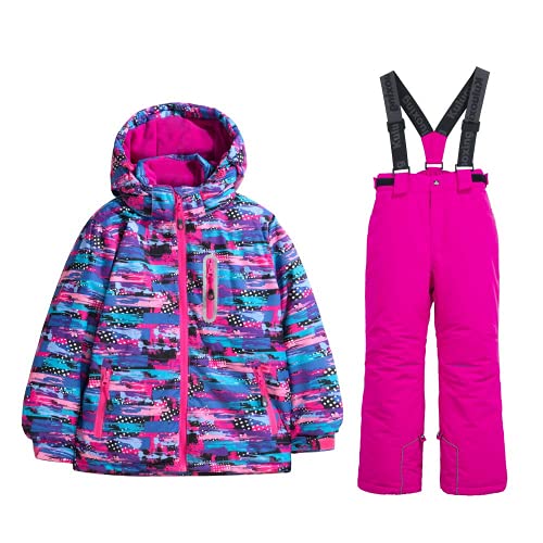 WOWULOVELY Girls Thicken Warm Snowsuit Hooded Ski Jacket Pants 2 Pcs Set Skiing Jacket with Pants(23 Rose1,Size 8)