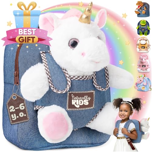 Naturally KIDS Unicorn Backpack, Unicorn Toys for Girls Age 4-6, 3 Year Old Girl Gifts, 2 Year Old Girl Birthday Gifts