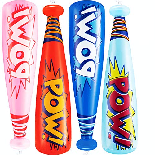 Pow Inflatable Baseball Bats - (Pack of 12) Oversized 20 Inch Inflatable Toy Bat, Carnival Prizes, Goodie Bag Favors or Superhero Birthday Party Prizes for Kids by Bedwina